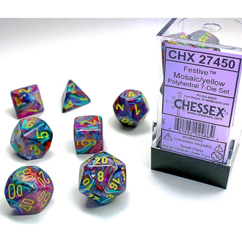 Chessex Dice Set: Festive – Mosaic w/Yellow (7)