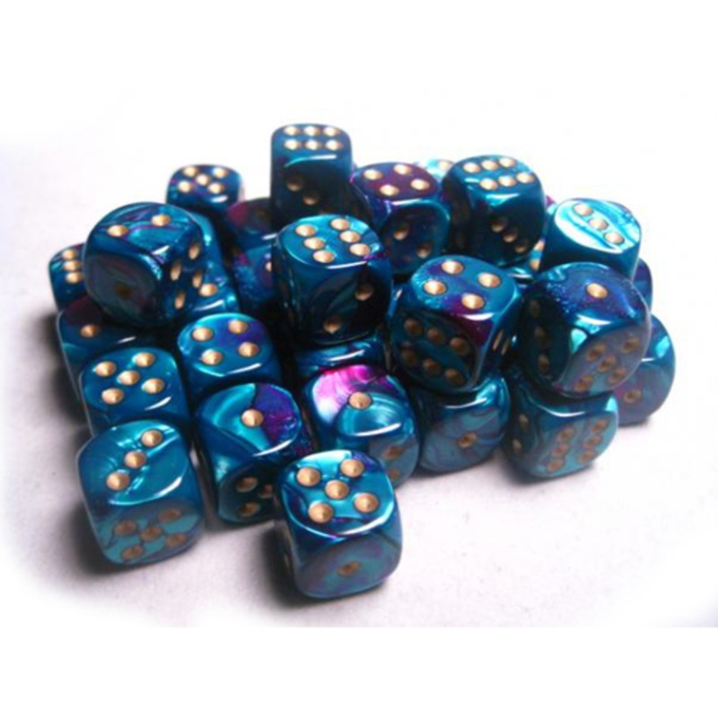 Chessex 12mm d6 Set: Gemini Purple-Teal w/Gold (36)