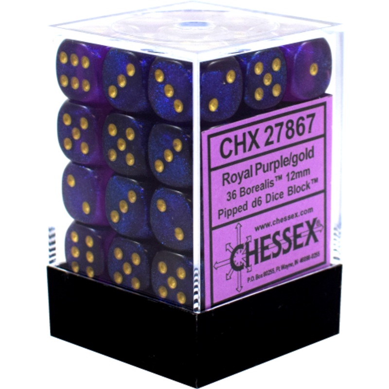Chessex 12mm Borealis Royal Purple/Gold 36ct D6 Set (27867)