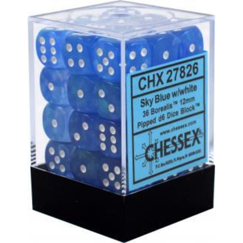 Borealis: 12mm D6 Sky Blue/White Set (36)