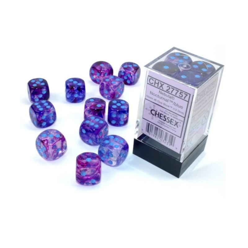 Chessex 16mm Nebula Nocturnal/Blue Luminary 12ct D6 Set (27757) 16mm NB Nocturnal/Blue