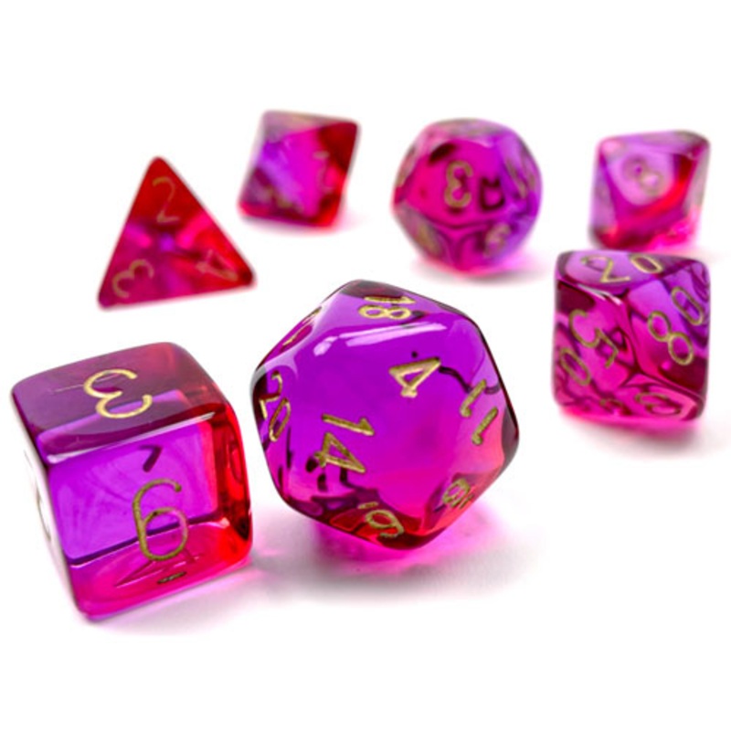 Chessex Dice Set: Gemini Translucent – Red-Violet w/Gold (7)