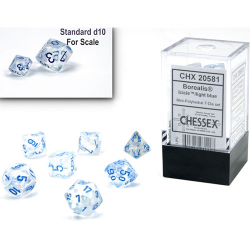 Chessex Mini Dice Set: Borealis Luminary – Icicle w/ Light Blue (7)
