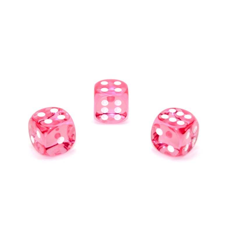 Translucent 16mm w/pips Pink/white d6 (Individual)