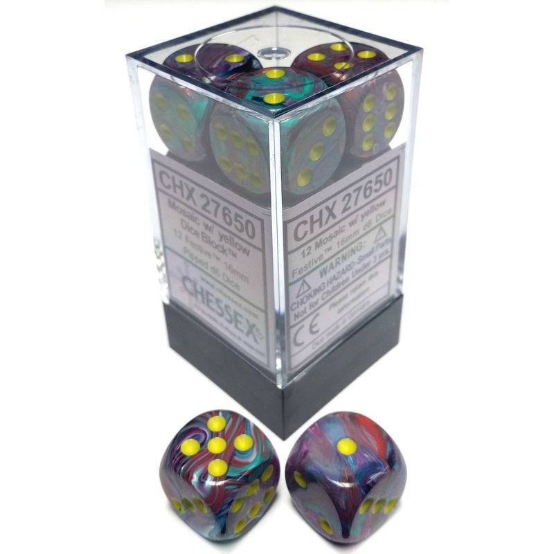 Chessex 16mm Festive Mosaic/Yellow 12ct D6 Set (27650) 16mm FV Mosaic/Yellow