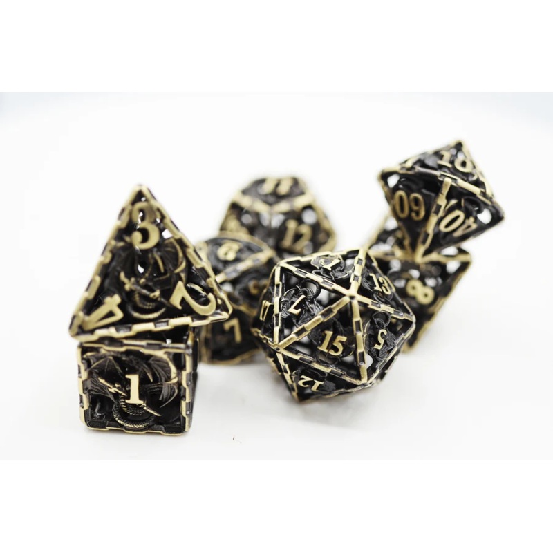 CHAINED DRAGON HOLLOW METAL DICE – BRONZE