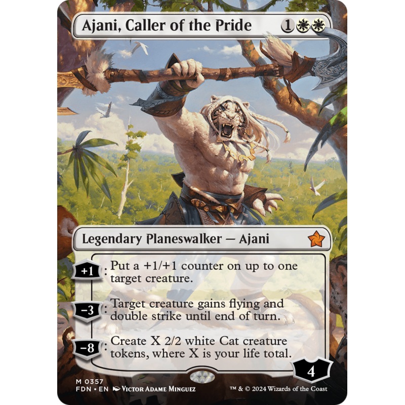 Ajani, Caller of the Pride (FDN-357) – Foundations (Borderless) Foil [Mythic]