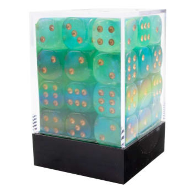 Chessex 12mm Borealis Luminary Light Green/Gold 36 D6 set (27987)