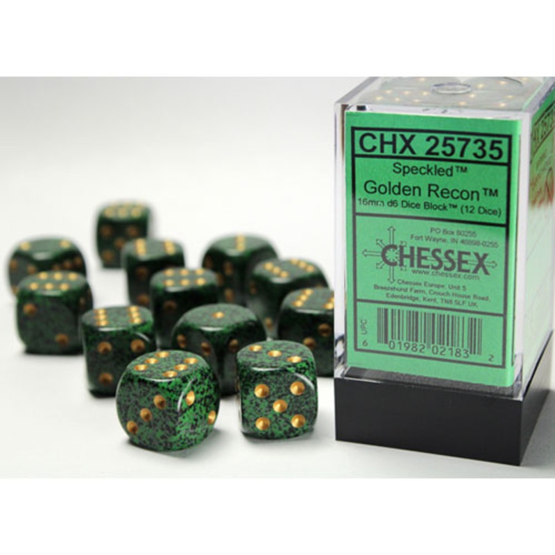 Chessex 16mm d6 Set: Speckled – Golden Recon w/Gold (12)