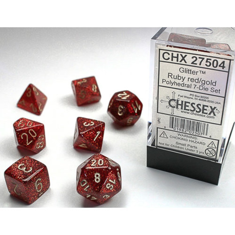 Chessex Dice Set: Glitter – Ruby Red w/Gold (7)