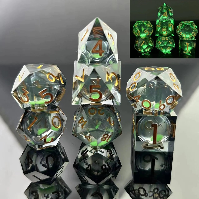 Sharp Edge Glow in the Dark Liquid Core RPG Dice Set – Green Mist 7ct Sharp Glow Green Mist