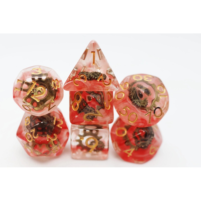 RPG Dice Set Red Swirl Ancient Gear 7ct Red Swirl Ancient Gear