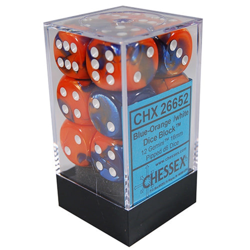 Chessex 16mm Gemini Blue Orange/White 12ct D6 Set (26652)