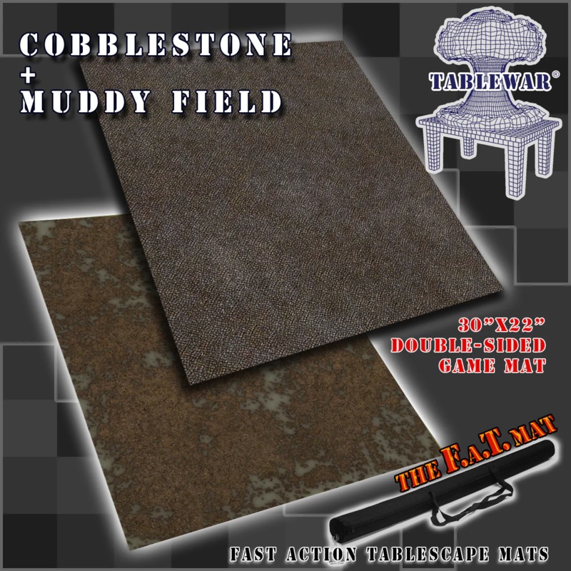 30×22 DOUBLE SIDED GAME MAT – COBBLESTONE / MUDDY FIELD