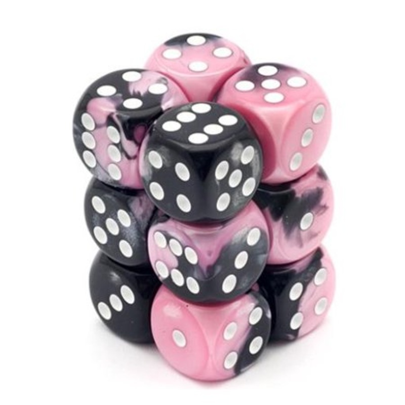 Chessex 16mm Gemini Black-Pink/White 12ct D6 Set (26630)