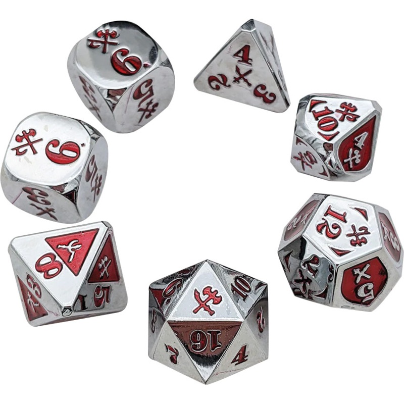 SLASHING METAL DAMAGE DICE (7) CHROME/RED