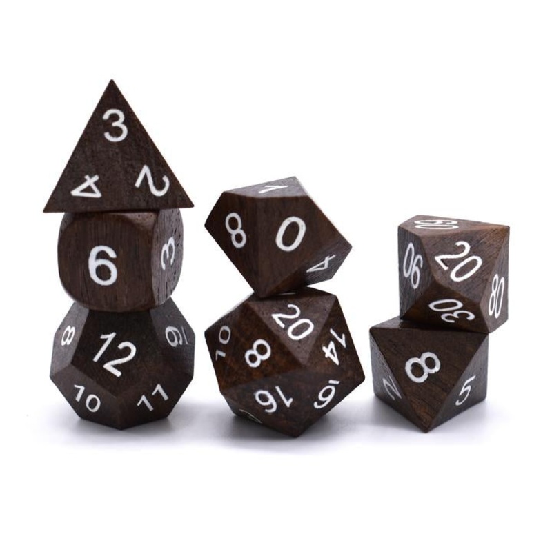 Wooden Ebony 7ct Polyhedral Dice Set