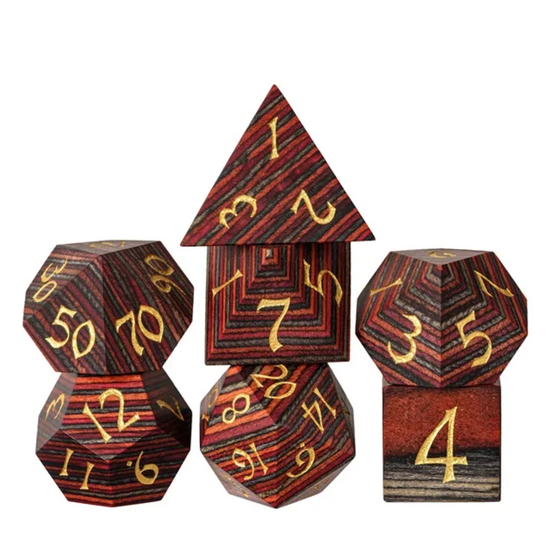 WOODEN DICE W/ BOX: RAINBOW & GOLD