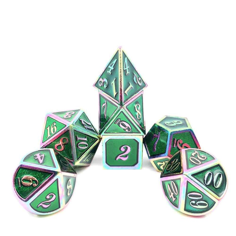 Burnt Opal with Emerald 7ct Metal Polyhedral Dice Set