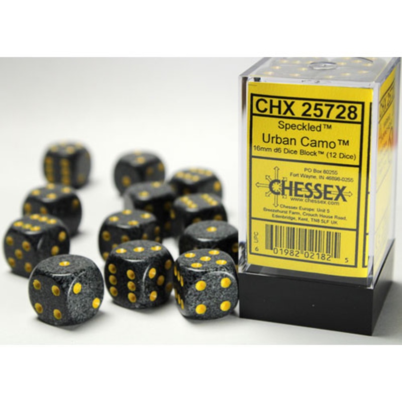 Chessex 16mm d6 Set: Speckled – Urban Camo w/Yellow (12)