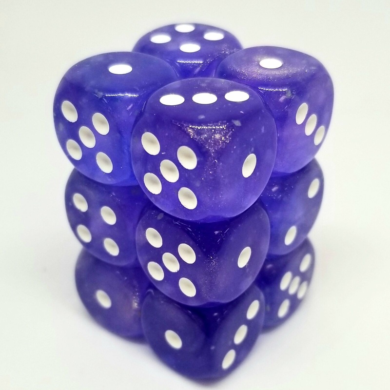 Borealis Purple/White Luminary 16mm d6 Dice Block (12) by Chessex | Premium Gaming Dice  Milsims Ga