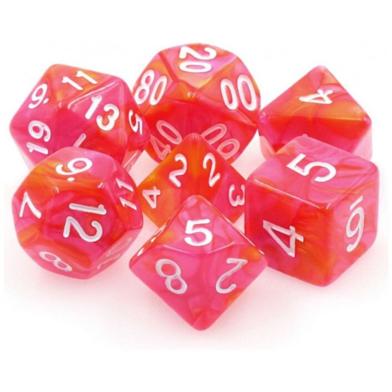 TMG RPG Dice – Dragons Blaze Orange/Rose Fusion Set (7)